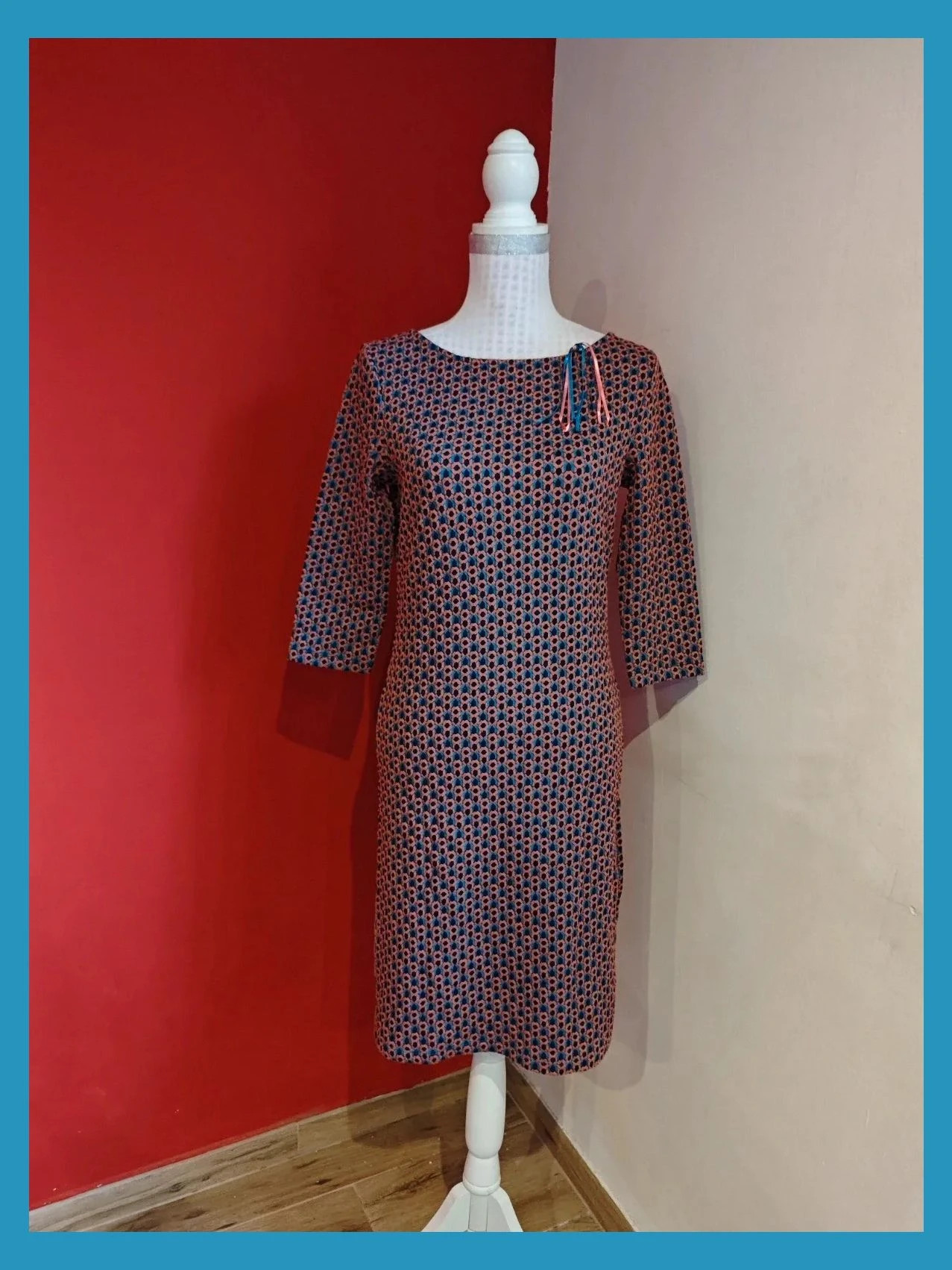 🌺Vestido de punto estampado tonos rosa, turquesa y azul marino – Yessica – taille M / 38 / 10 2