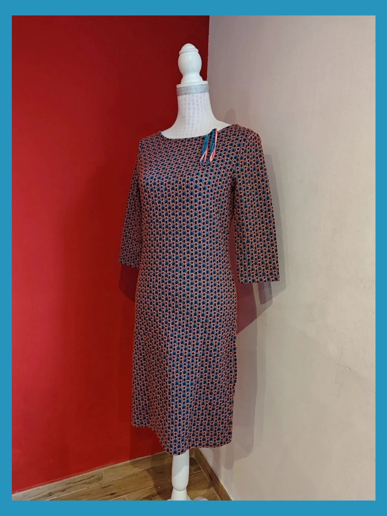 🌺Vestido de punto estampado tonos rosa, turquesa y azul marino – Yessica – taille M / 38 / 10 3