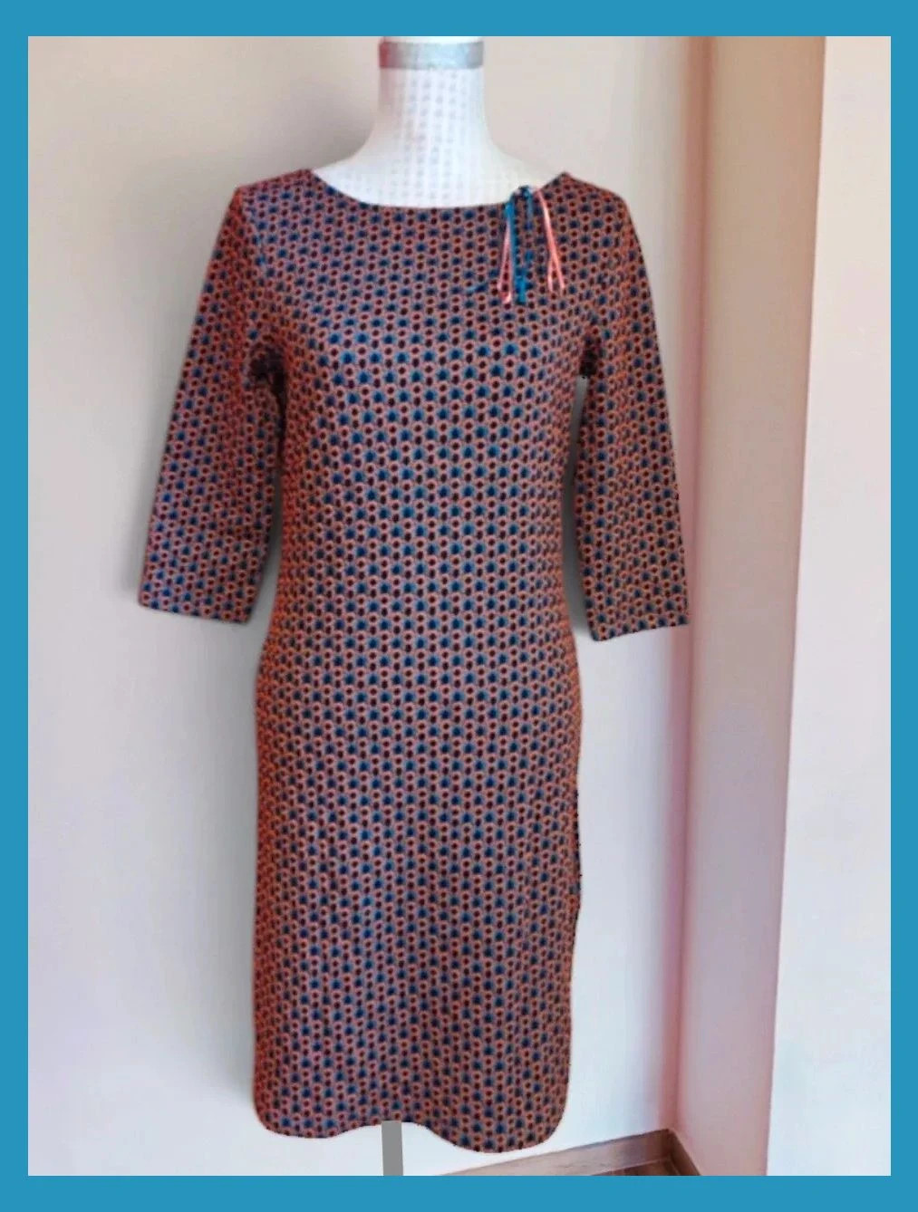 🌺Vestido de punto estampado tonos rosa, turquesa y azul marino