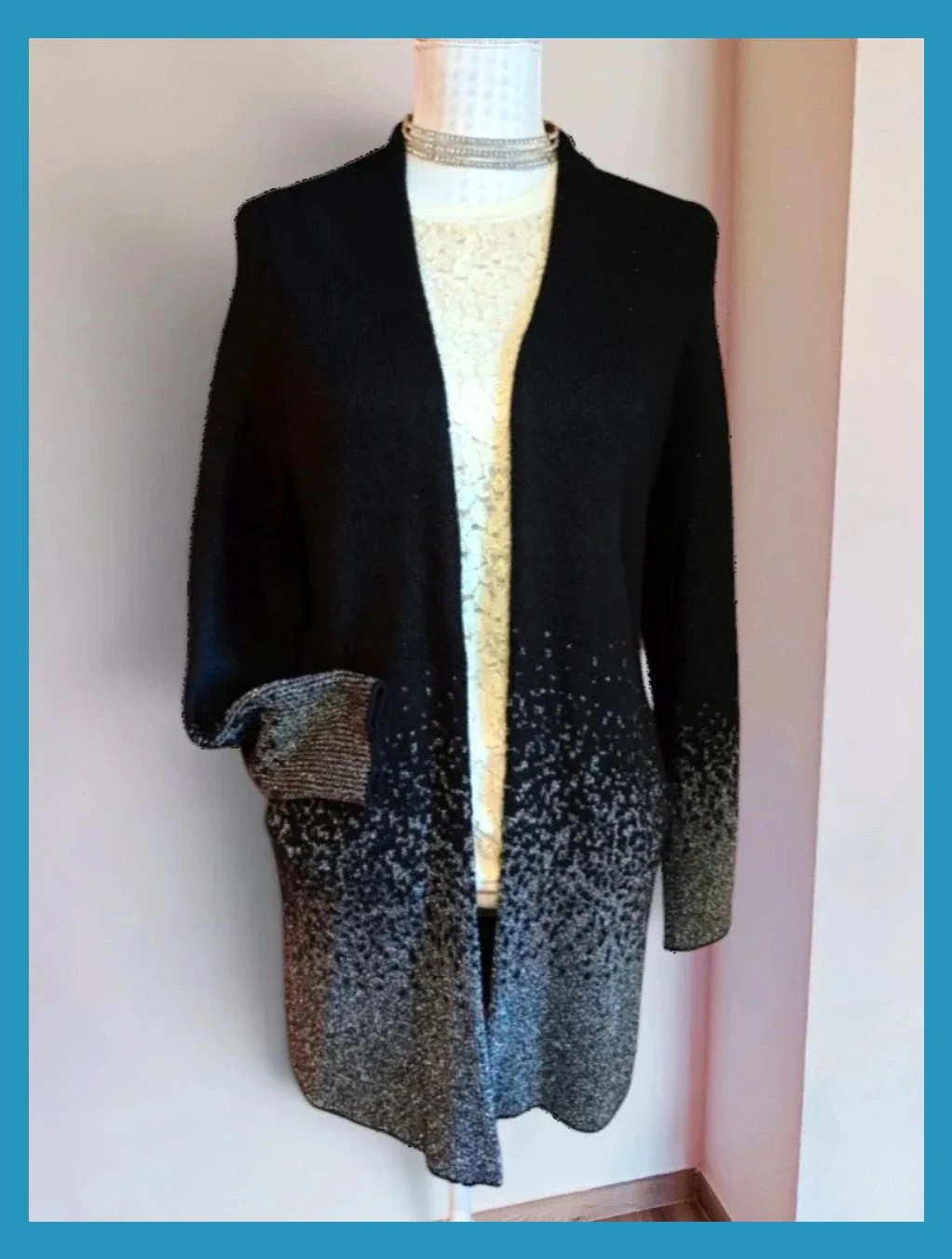 🌺Preciosa chaqueta abrigo de punto negro con la parte de abajo plateada
