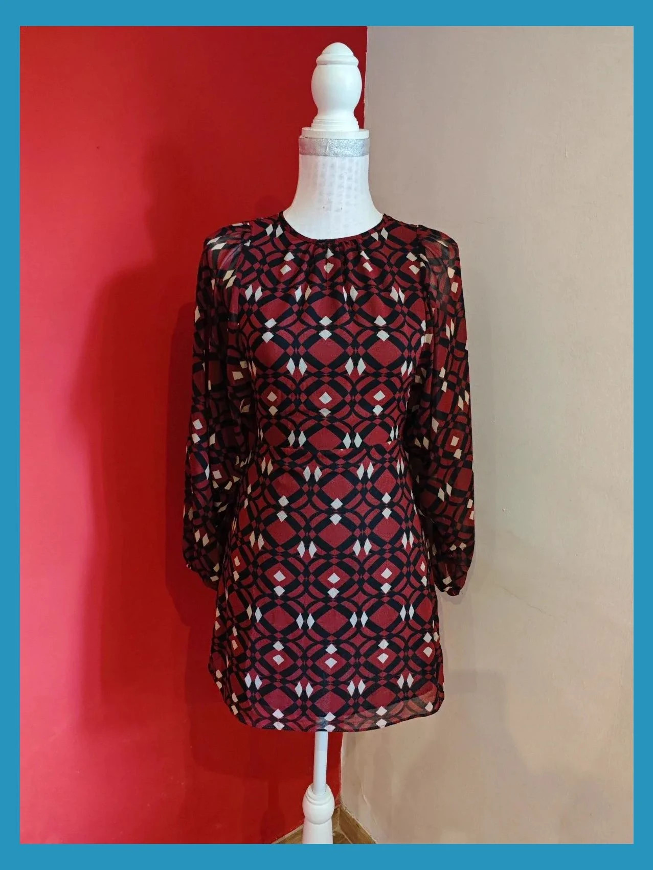 🌺Vestido ideal mini de gasa tono caldera con estampado geométrico en negro y beige – Zara – taille XS / 34 / 6 3