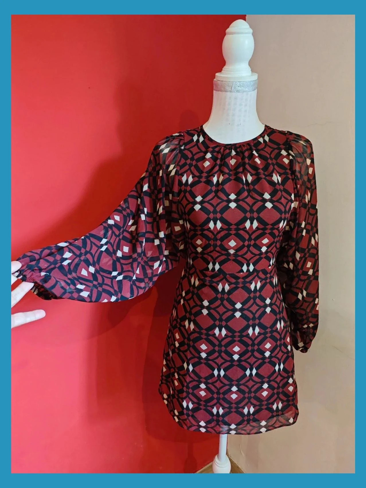🌺Vestido ideal mini de gasa tono caldera con estampado geométrico en negro y beige – Zara – taille XS / 34 / 6 2