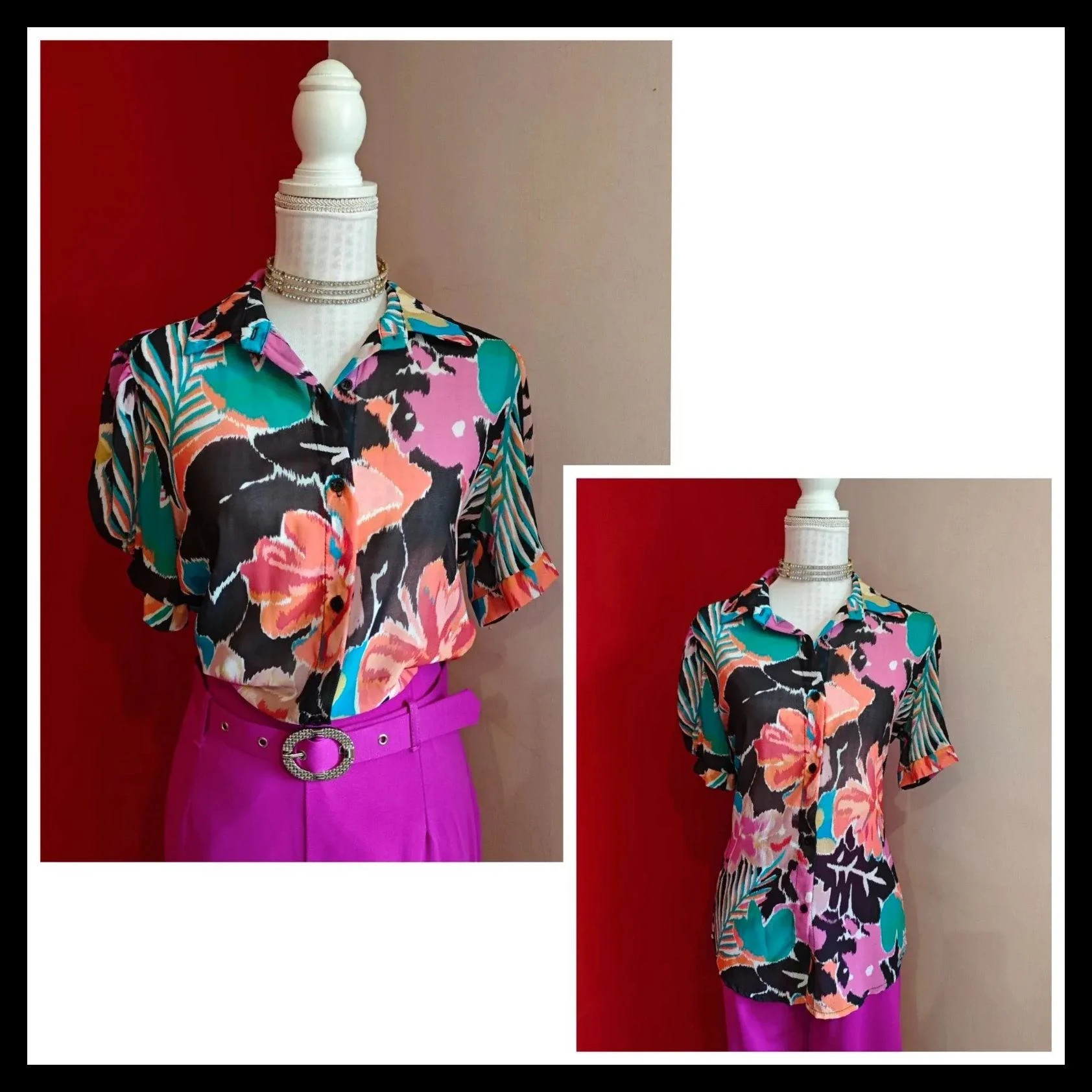🌺Camisa de gasa con estampado floral multicolor – New Collection – taille XL / 42 / 14 2