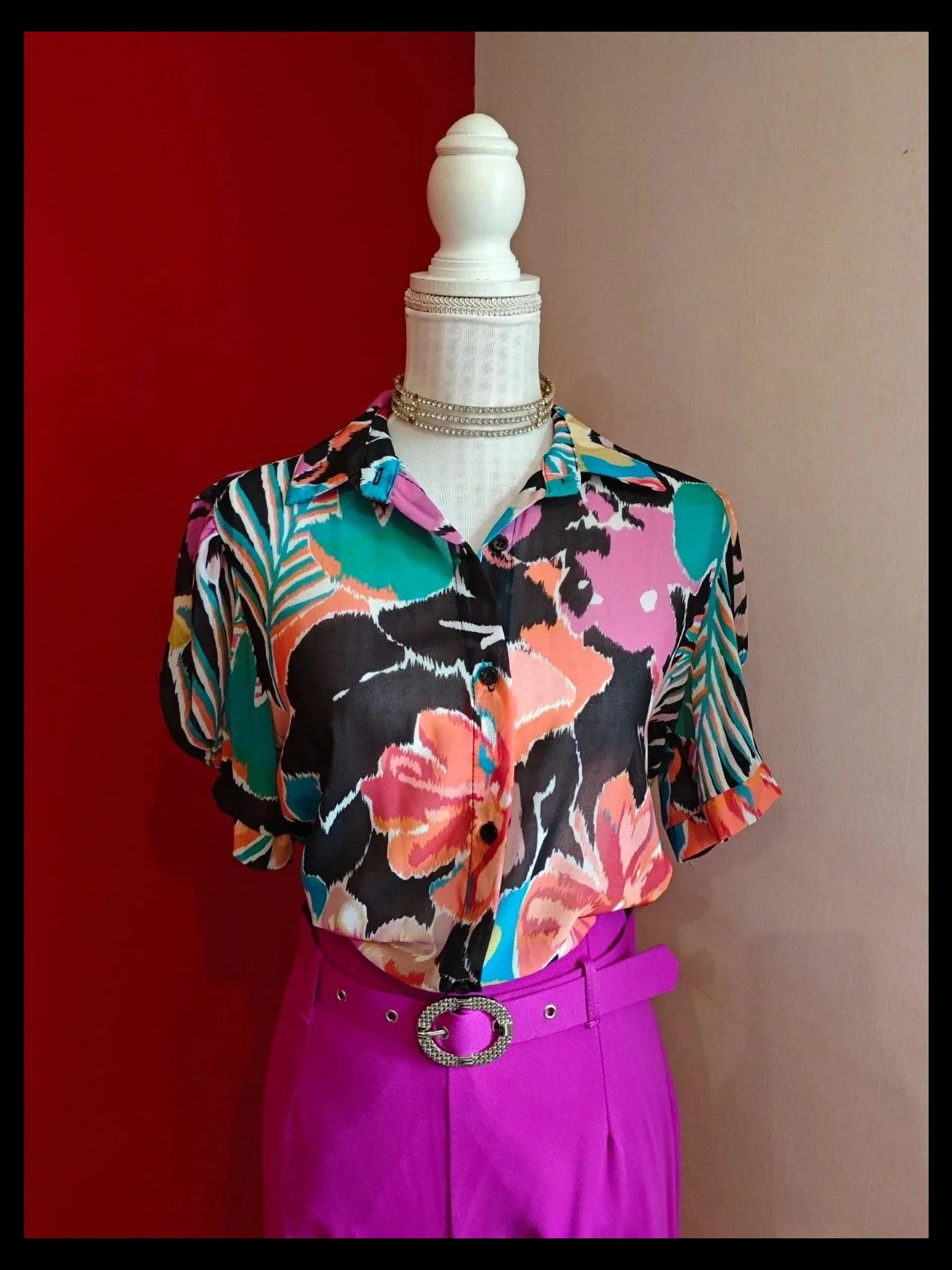 🌺Camisa de gasa con estampado floral multicolor – New Collection – taille XL / 42 / 14 3