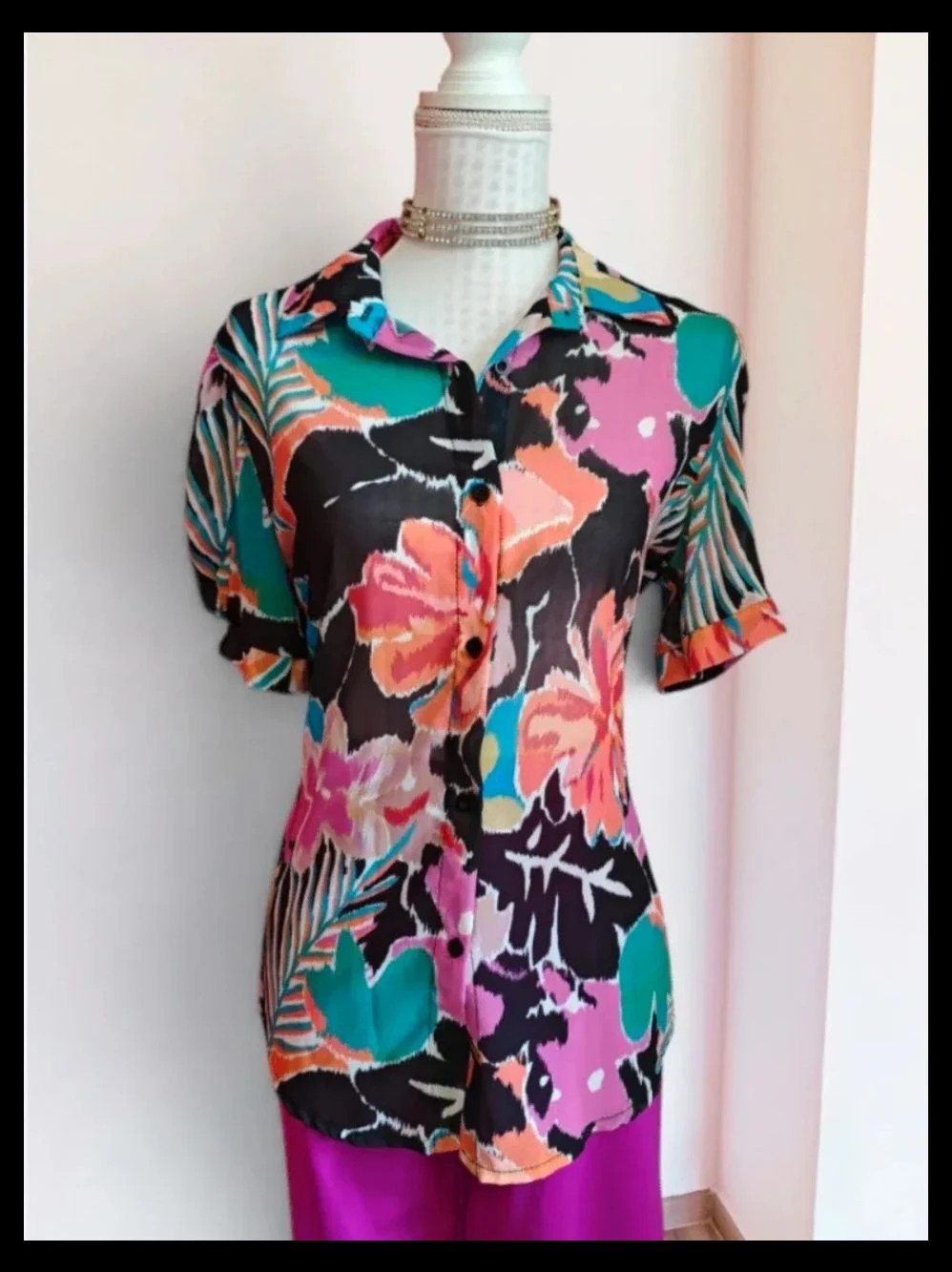 🌺Camisa de gasa con estampado floral multicolor