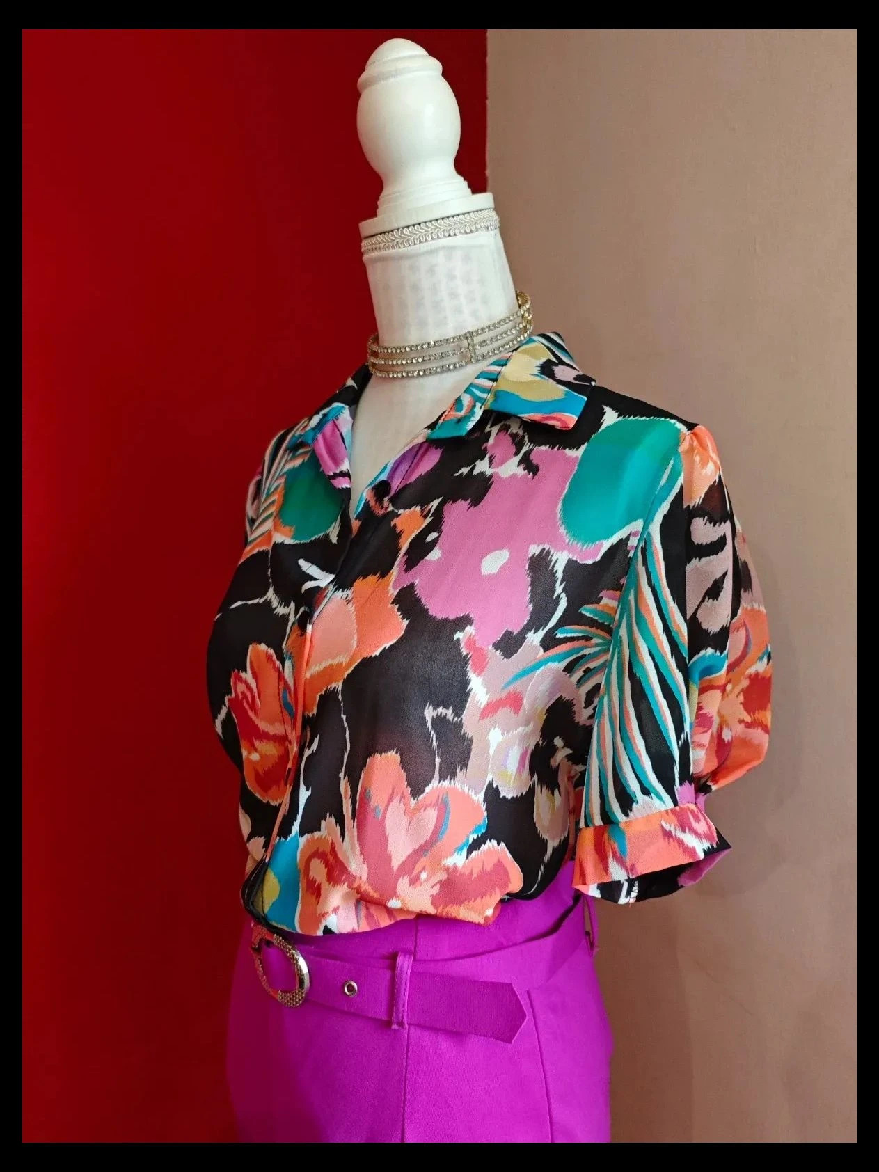 🌺Camisa de gasa con estampado floral multicolor – New Collection – taille XL / 42 / 14 4