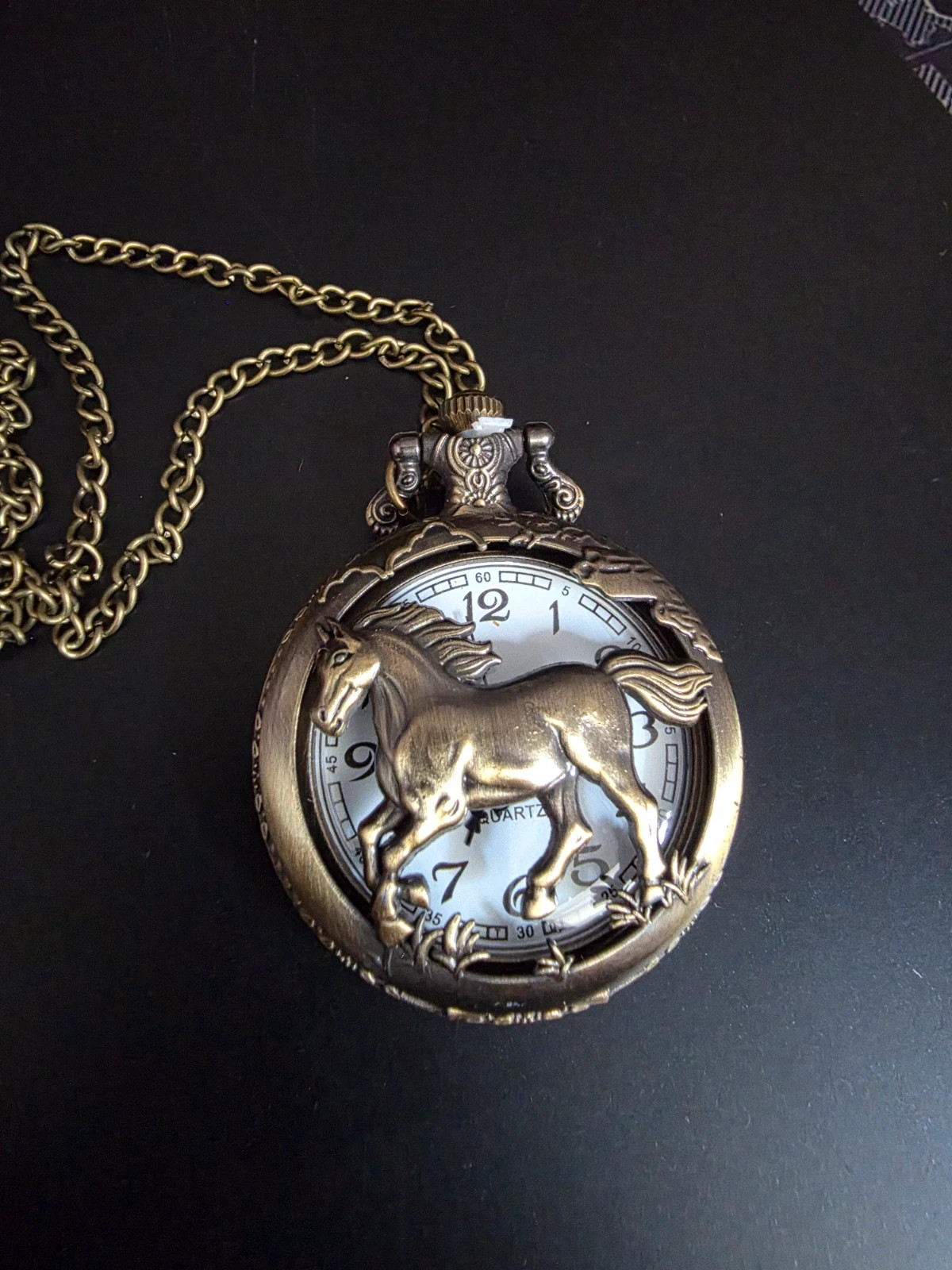 Montre à Gousset Collier Style Rétro Motif Cheval au Galop