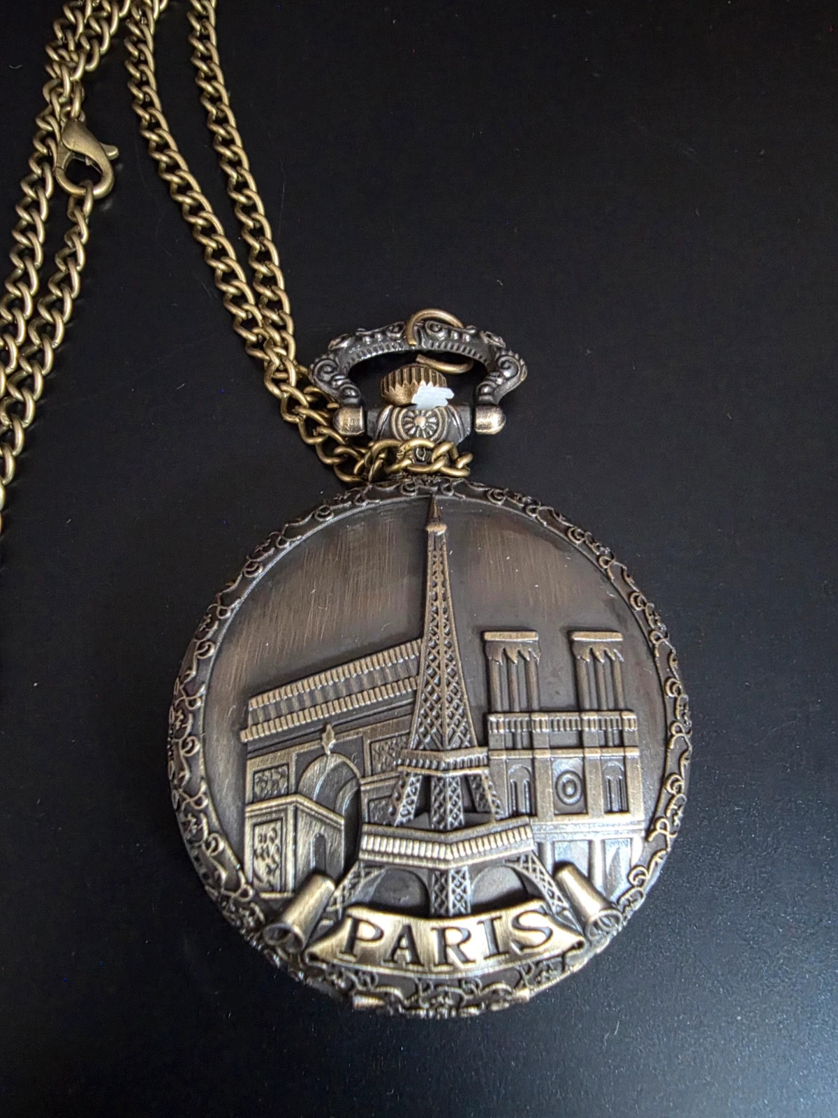 Montre à Gousset Collier Style Rétro Motif Monuments de Paris