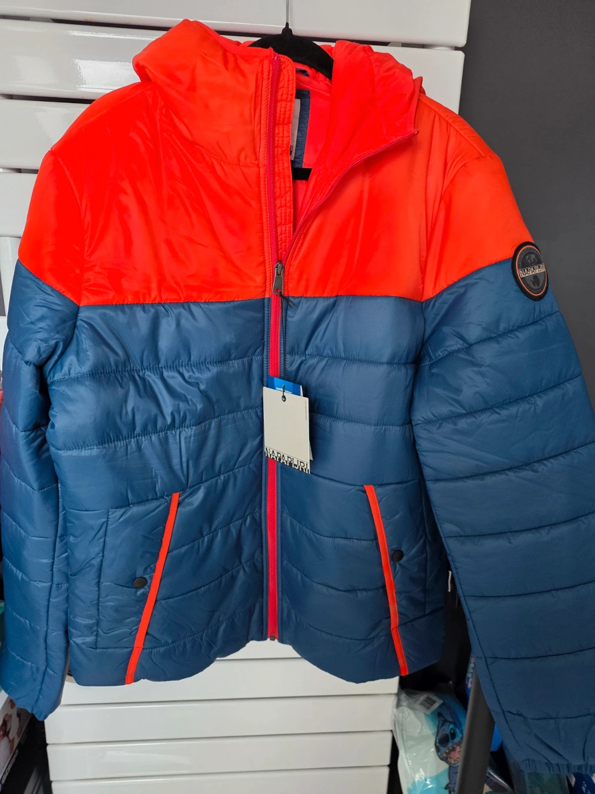 Doudoune à Capuche Homme Napapijri Bicolore Bleu Marine / Orange Taille L Neuve avec étiquette