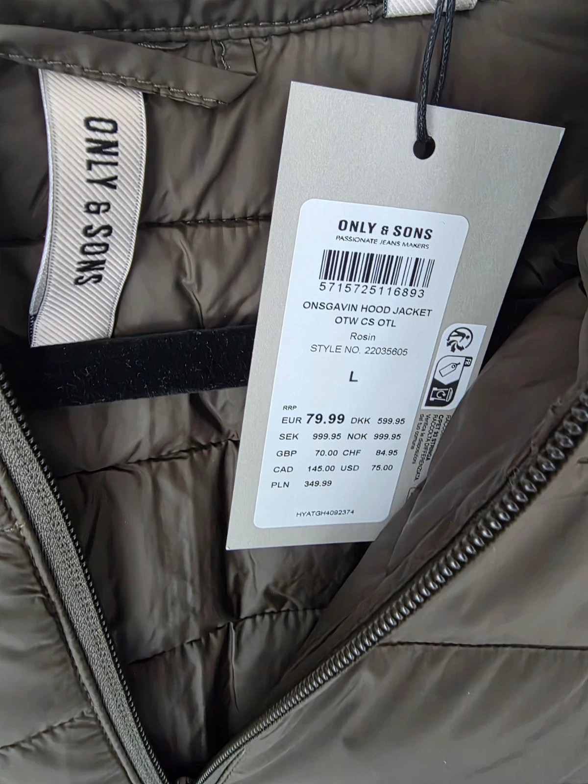 Doudoune Homme Legere a Capuche Only & Sons Vert Kaki Taille L Neuve avec etiquette – ONLY & SONS – taille L 3