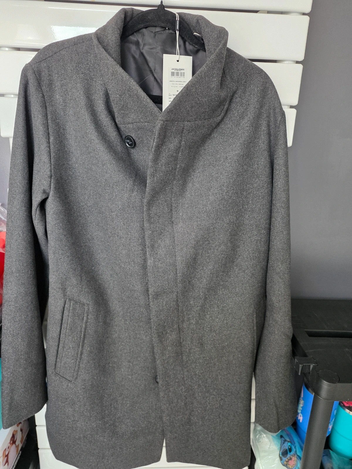 Manteau en Laine Homme Jack & Jones Gris Anthracite Taille M Neuf avec étiquette