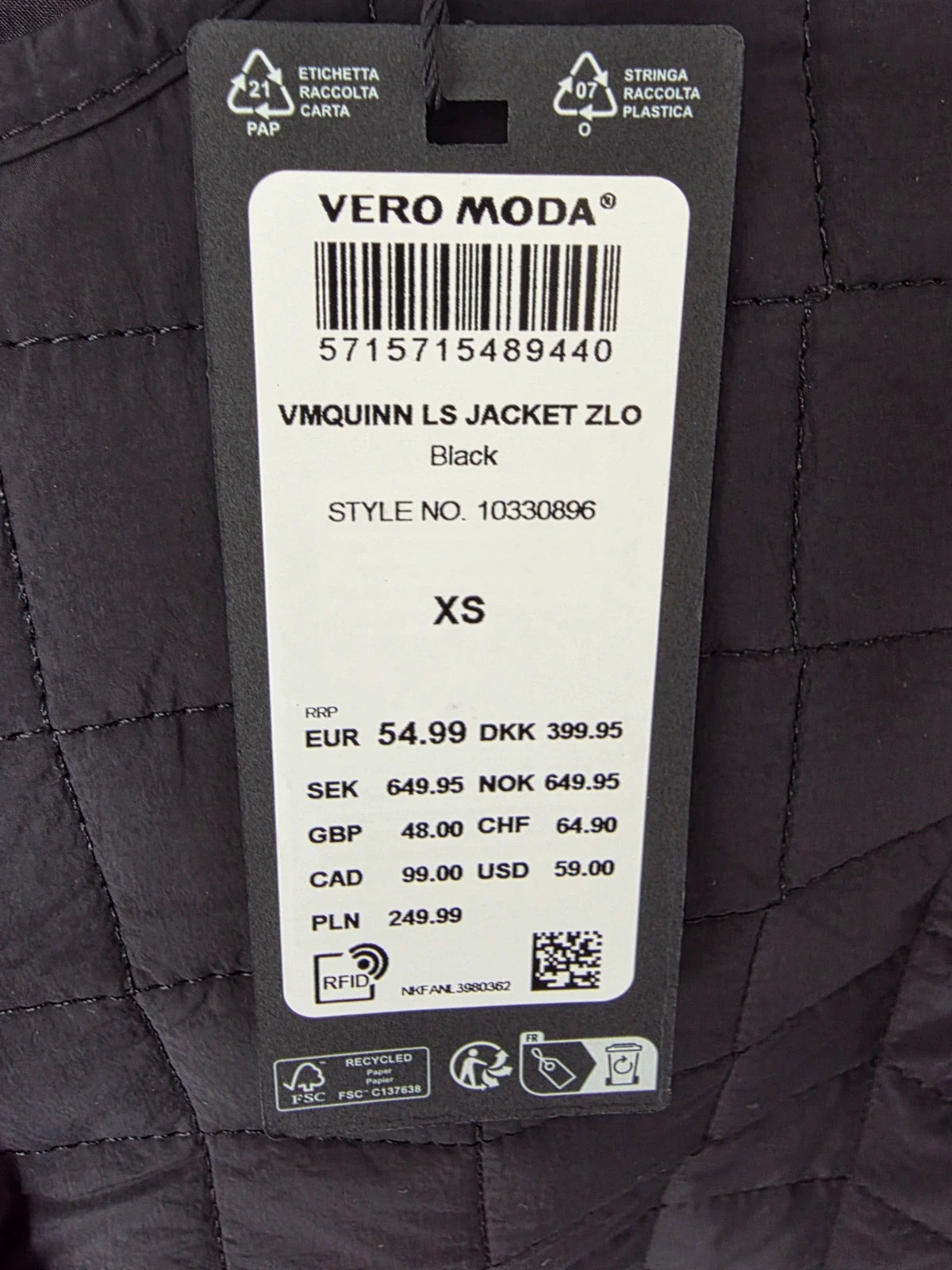 Veste / Doudoune Légère Femme Vero Moda Noire Matelassée Taille XS Neuve avec étiquette – Vero Moda – taille XS / 34 / 6 2