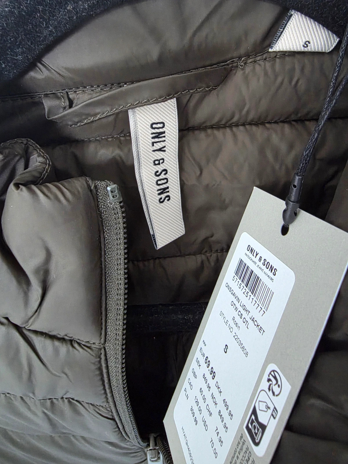 Doudoune Légère Homme Only & Sons Vert Kaki Taille S Neuve avec étiquette – ONLY & SONS – taille S 3