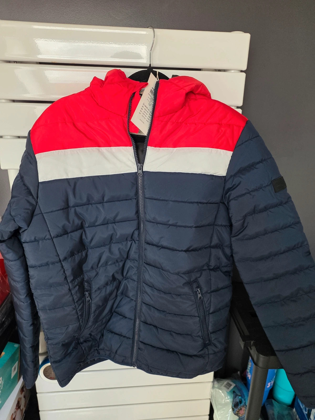 Doudoune à Capuche Homme Jack & Jones Tricolore Bleu Marine / Rouge / Blanc Taille S