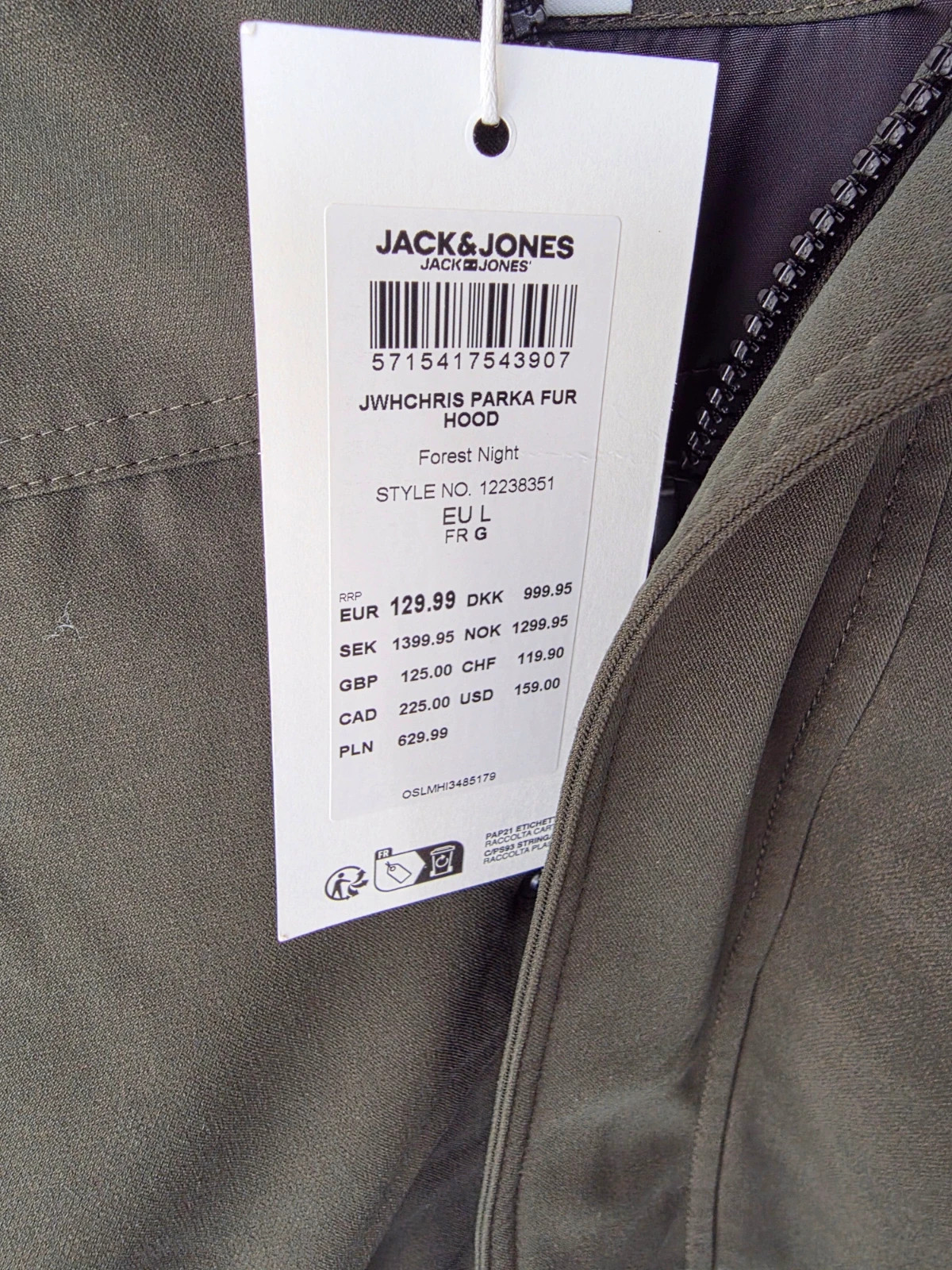 Parka / Manteau Hiver Homme Jack & Jones Capuche Fourrure Vert Kaki Taille L Neuf avec étiquette – Jack & Jones – taille L 2