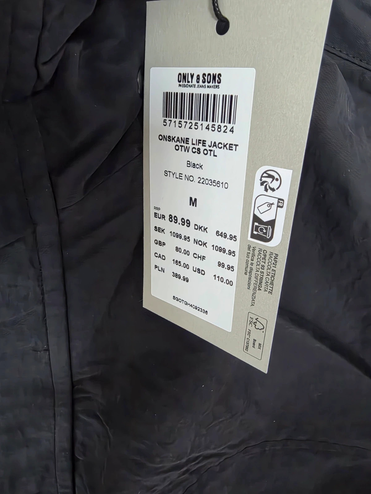 Veste a capuche Only and Sons Noir Taille M Neuve avec etiquette – ONLY & SONS – taille M 2