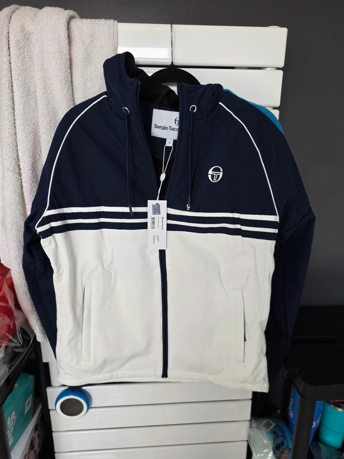 Veste Coupe-vent Sergio Tacchini Tratto Bleu marine et blanc taille M