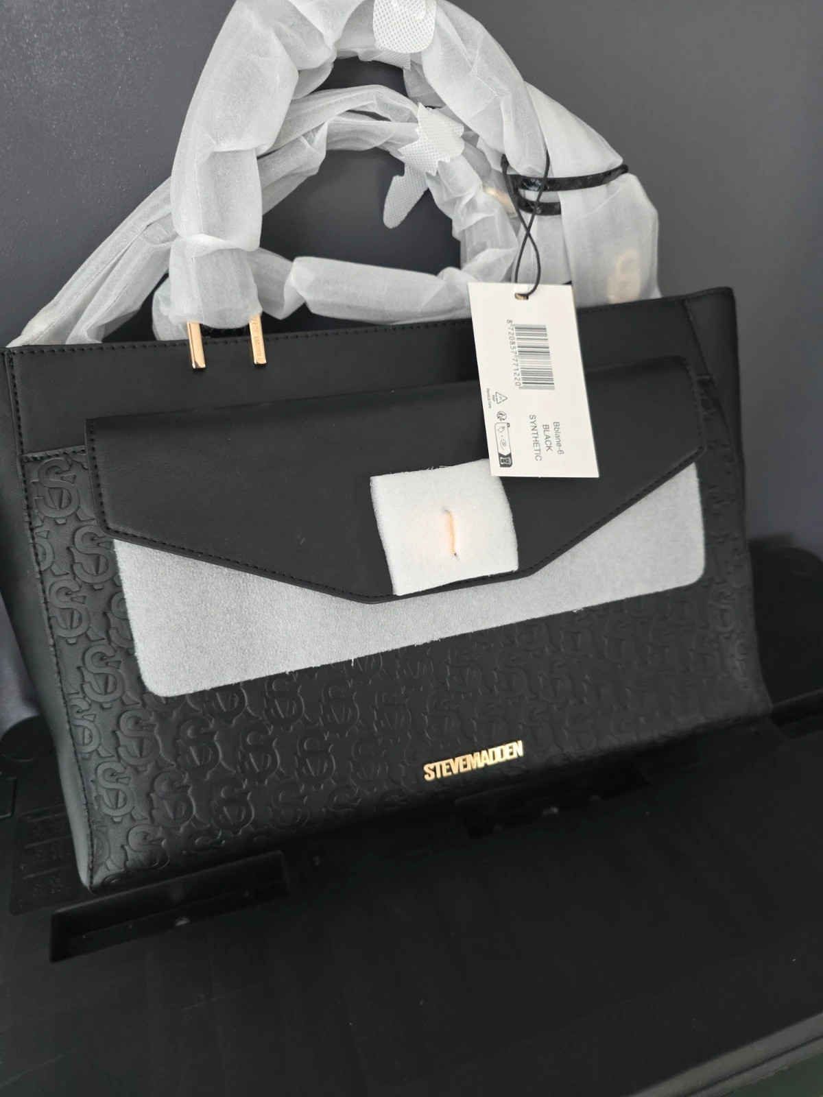 Grand sac cabas tote bag Steve Madden noir Bblane6 monogramme