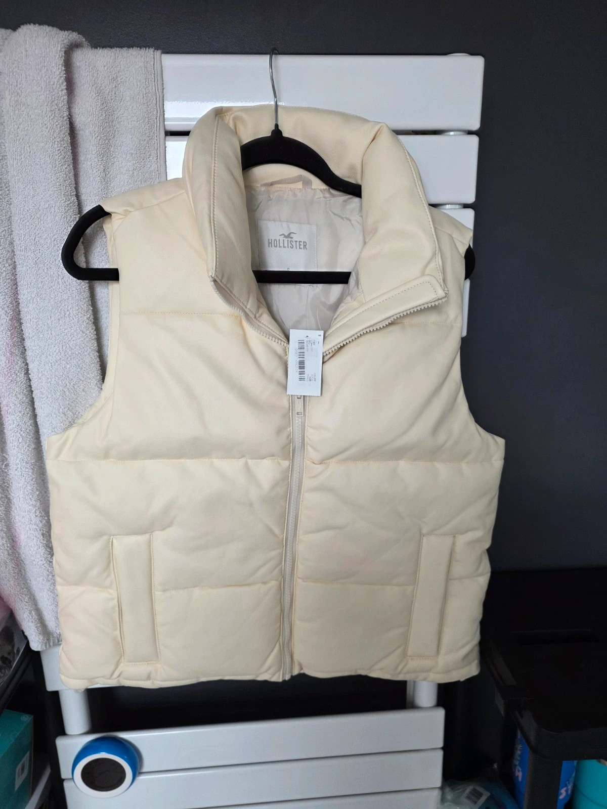Doudoune sans manches Hollister en similicuir Crème Beige Taille S
