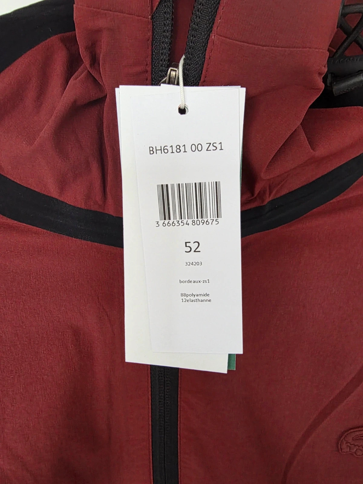Veste / Coupe-vent à capuche Lacoste bordeaux et noir Taille 52 (L) – Lacoste – taille L 4