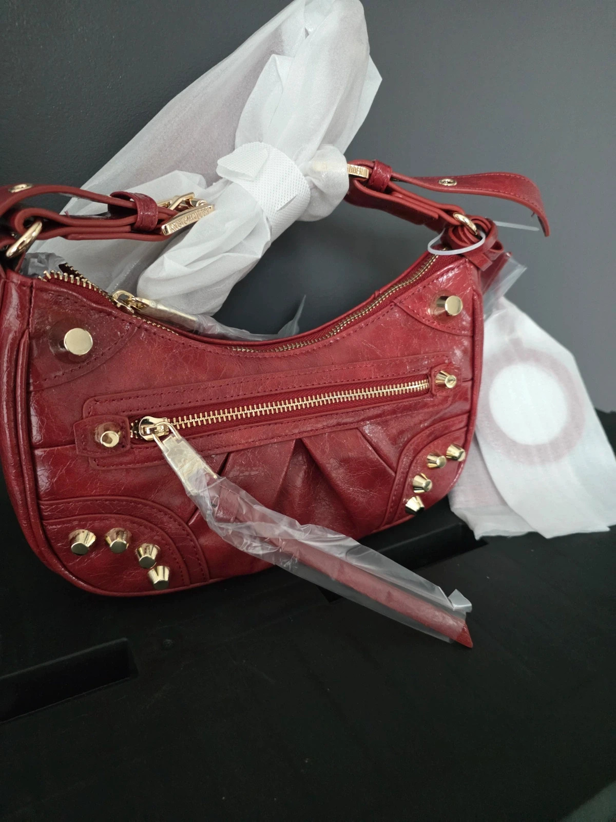 Sac à main bandoulière Steve Madden rouge bordeaux effet vieilli Neuf avec protections