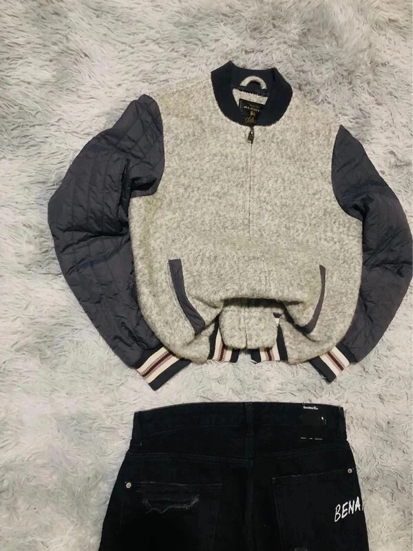 Alcott Quilted Sleeve Fleece Bomber Jacket Grey Wool Y2K Oldmoney Streetwear Classic - Size S – Alcott – taille S / 36 / 8 2