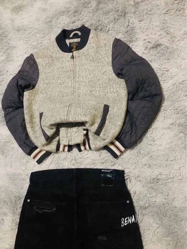 Alcott Quilted Sleeve Fleece Bomber Jacket Grey Wool Y2K Oldmoney Streetwear Classic - Size S – Alcott – taille S / 36 / 8 3