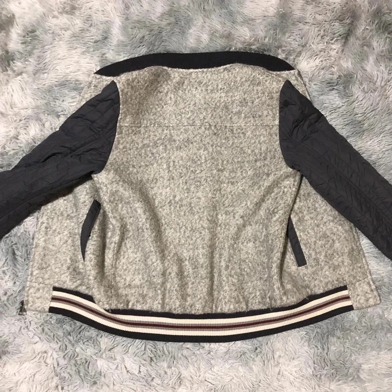 Alcott Quilted Sleeve Fleece Bomber Jacket Grey Wool Y2K Oldmoney Streetwear Classic - Size S – Alcott – taille S / 36 / 8 4