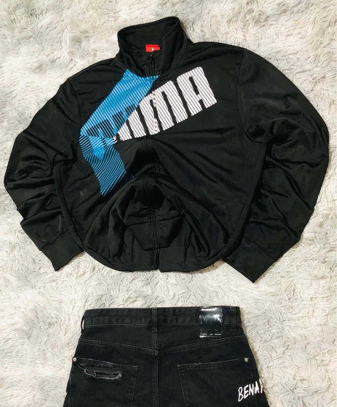 Puma Track Jacket Black Blue White Big Graphic Logo Full Zip High Neck Sportswear Polyester - Size L – Puma – taille L 3