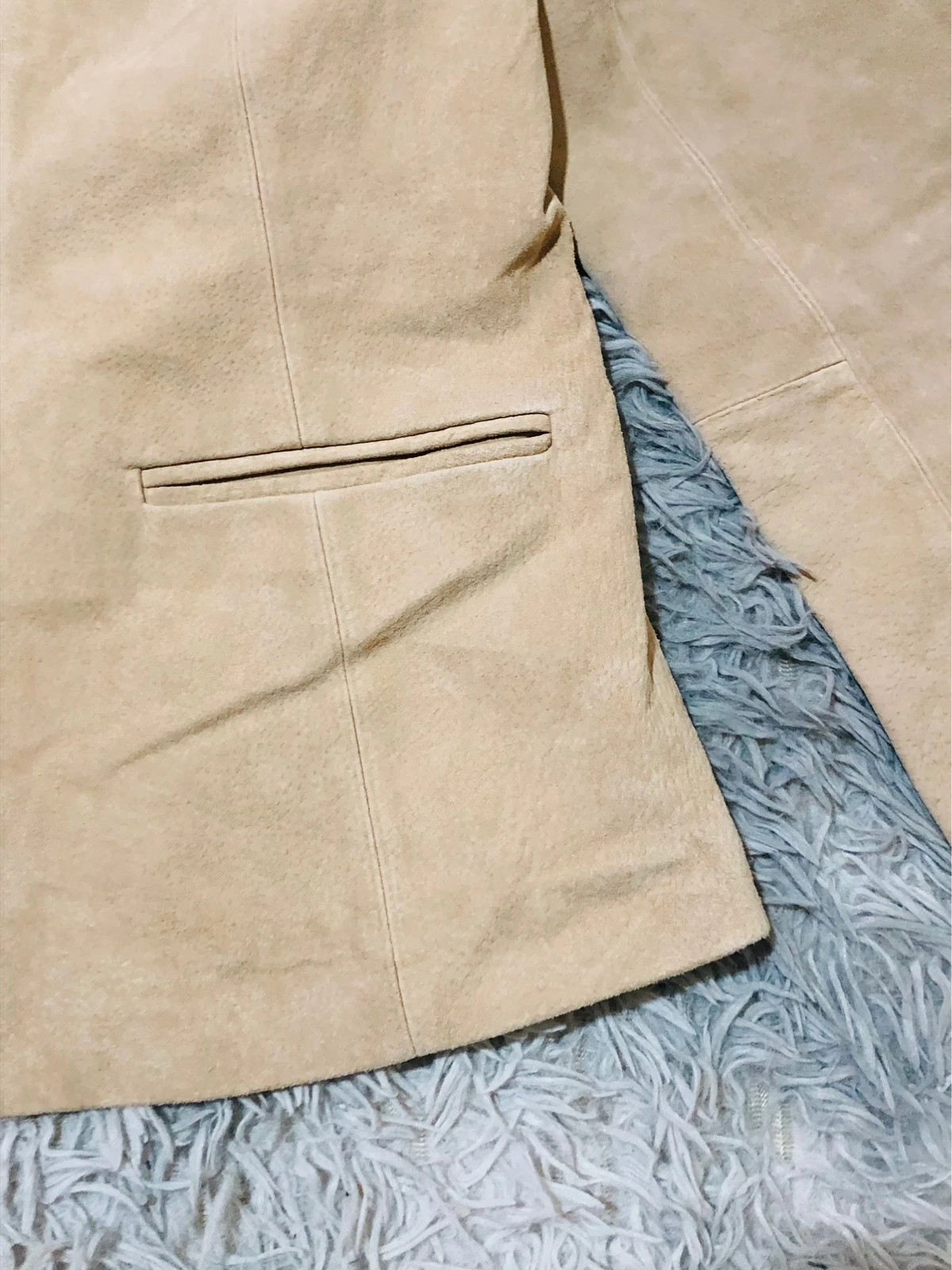 HEMA Genuine Suede Leather Jacket Beige Full Zip Round Neck Collarless Long Sleeve Pockets - Size XL – Vintage Dressing – taille XL / 42 / 14 3