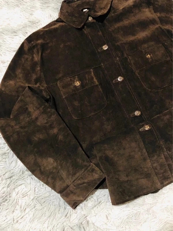 Brown Suede Effect Jacket Button Front Chest Pockets Shirt Collar Long Sleeves Womens - Size M EU 38 – Vintage Dressing – taille M / 38 / 10 2