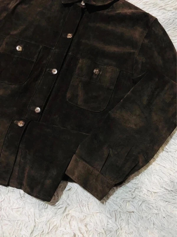 Brown Suede Effect Jacket Button Front Chest Pockets Shirt Collar Long Sleeves Womens - Size M EU 38 – Vintage Dressing – taille M / 38 / 10 3