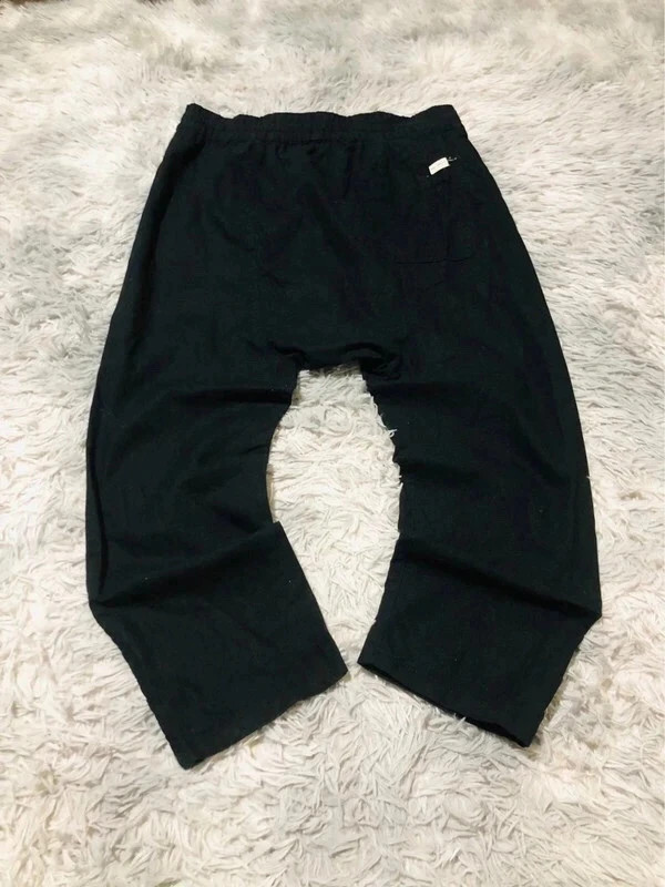 Pull & Bear Trousers Black Linen Cotton Blend Cropped Elasticated Waist Drawstring Pockets - Size 40 – Pull & Bear – taille M 4