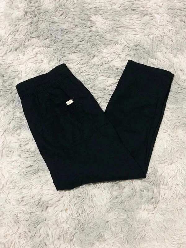 Pull & Bear Trousers Black Linen Cotton Blend Cropped Elasticated Waist Drawstring Pockets - Size 40 – Pull & Bear – taille M 5