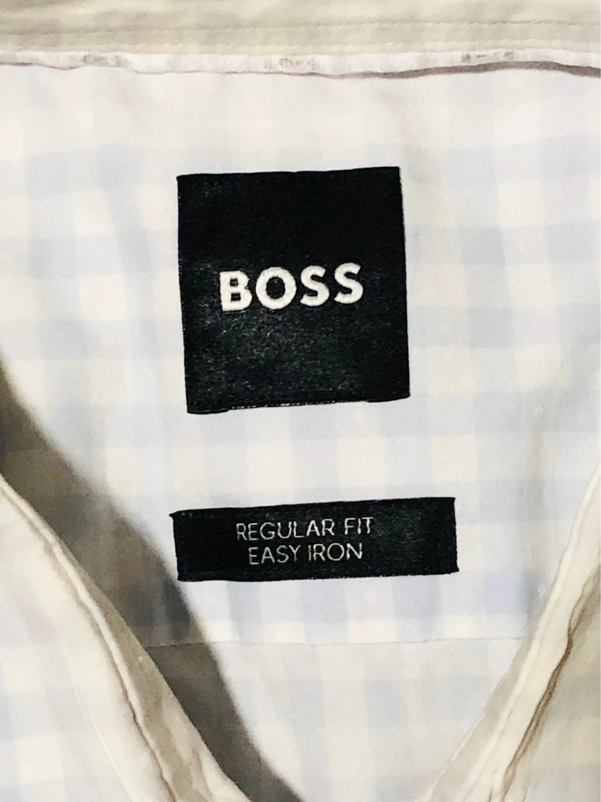 Hugo Boss Shirt Light Blue White Gingham Check Regular Fit Easy Iron Long Sleeve Button-Up - Size L – Hugo Boss – taille L 5