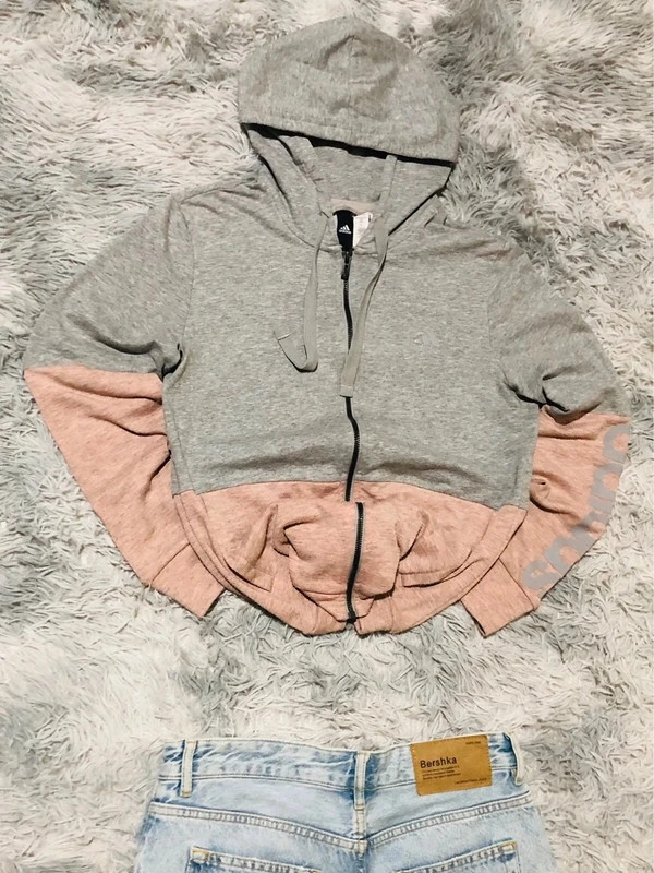 Adidas Hoodie Full Zip Grey Pink Colorblock Streetwear Sportswear Casual Training 2018 - Size M – adidas – taille M / 38 / 10 2