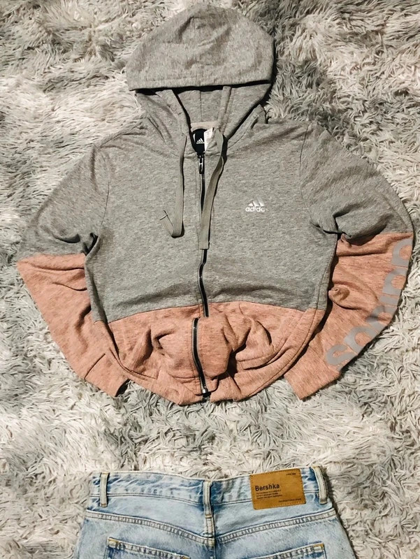 Adidas Hoodie Full Zip Grey Pink Colorblock Streetwear Sportswear Casual Training 2018 - Size M – adidas – taille M / 38 / 10 3