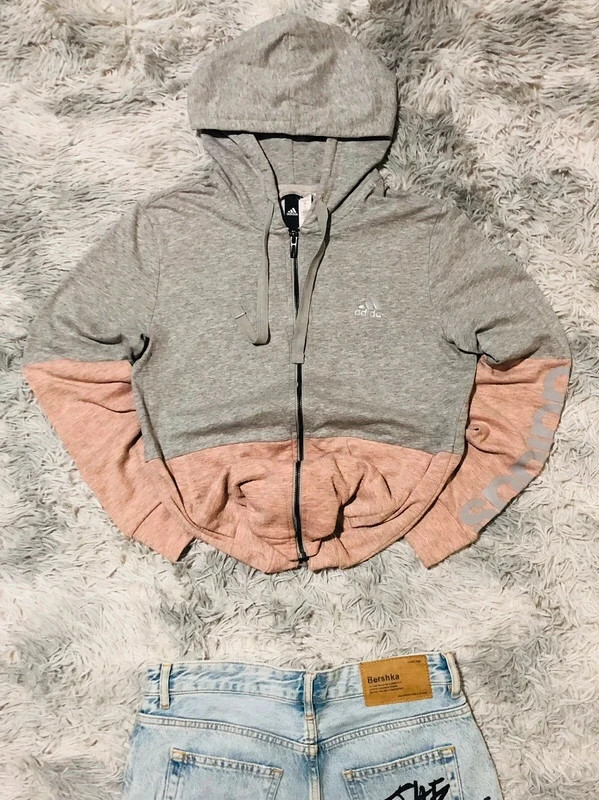 Adidas Hoodie Full Zip Grey Pink Colorblock Streetwear Sportswear Casual Training 2018 - Size M