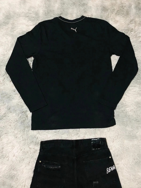 Puma Sweatshirt Black 100% Cotton Crewneck Embroidered Cat Logo Contrast Stitch Long Sleeve - Size M – Puma – taille M 4