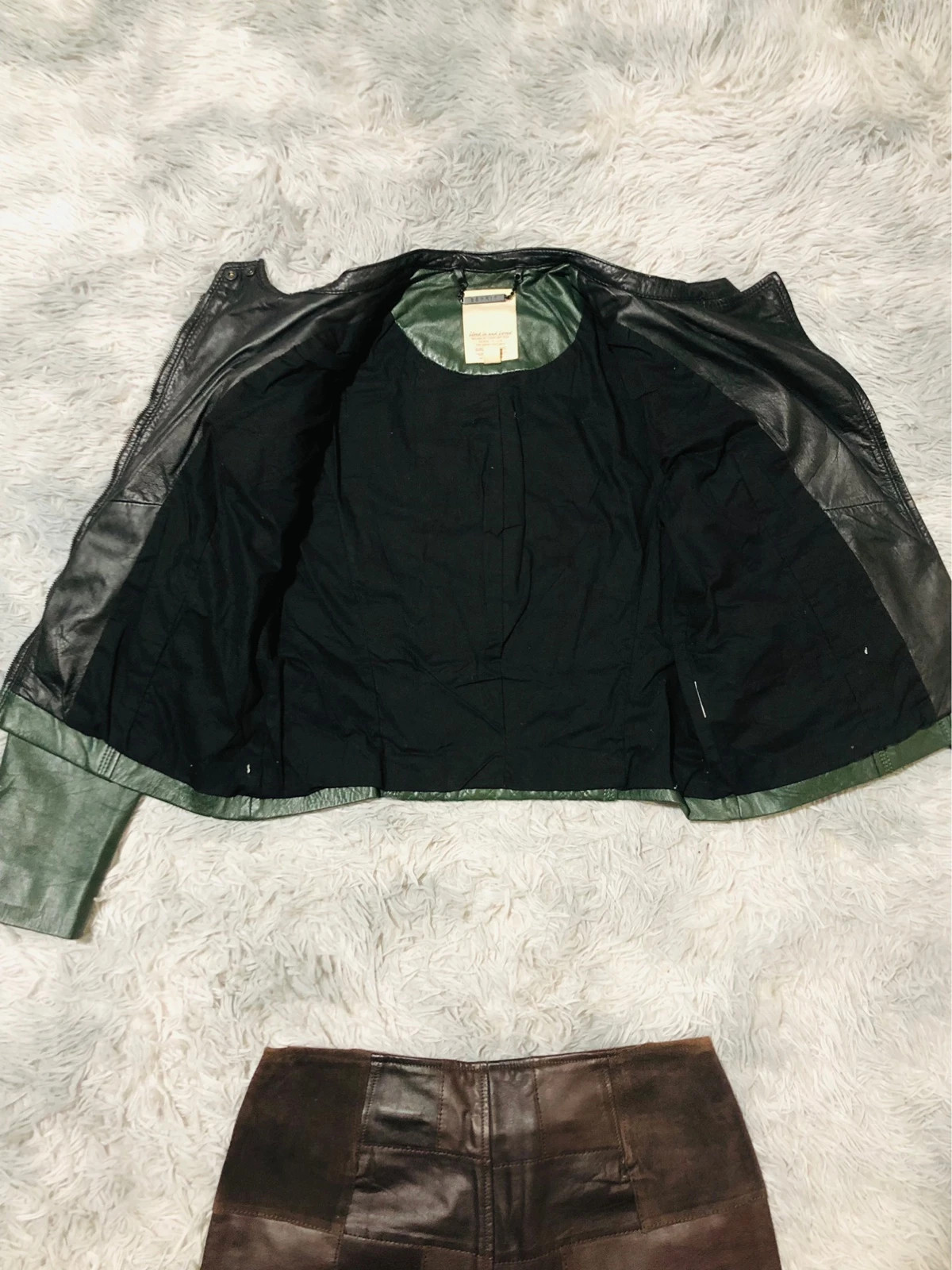 Esprit Biker Jacket Dark Green Quilted Shoulders Asymmetric Zip Round Neck Moto - Size M EU 38 UK 12 – Vintage Dressing – taille M / 38 / 10 5