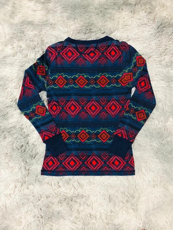 Ralph Lauren Aztec Henley Top Waffle Knit Jersey Print Y2K Retro Boho Vintage 2000s - Size PXS (XS) – Ralph Lauren – taille XXS / 32 / 4 5