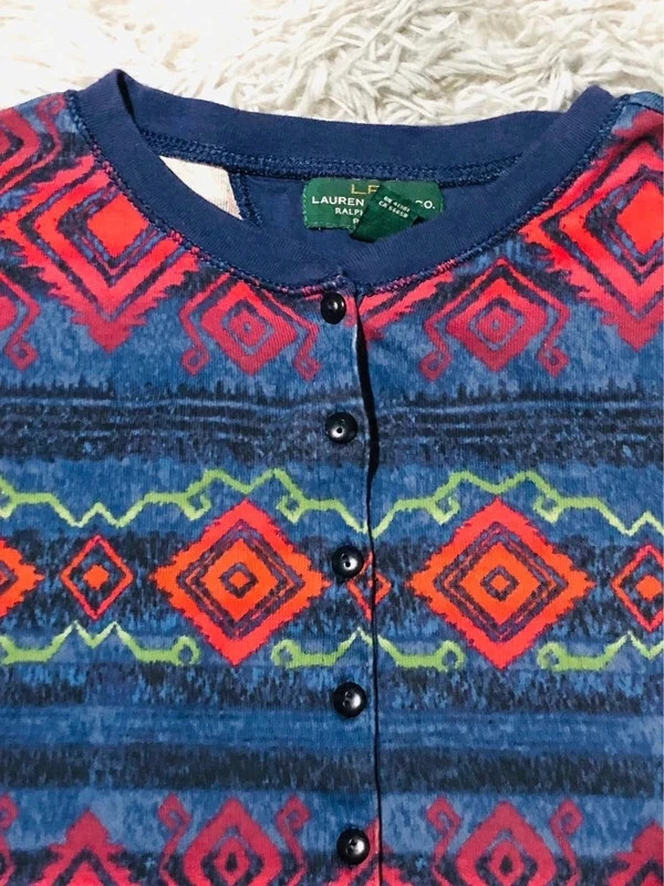 Ralph Lauren Aztec Henley Top Waffle Knit Jersey Print Y2K Retro Boho Vintage 2000s - Size PXS (XS) – Ralph Lauren – taille XXS / 32 / 4 4