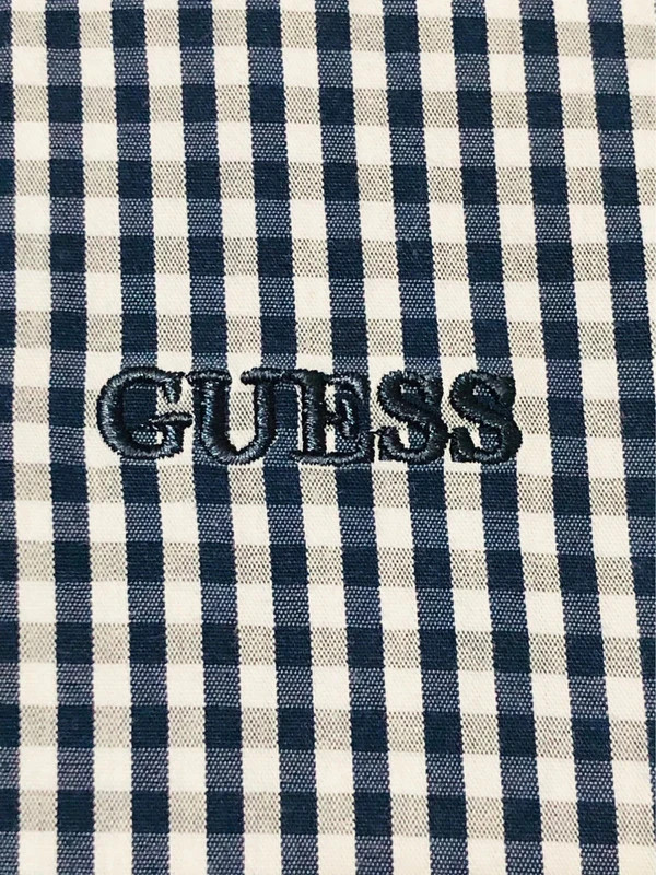 GUESS Shirt Navy White Gingham Check Long Sleeve Button Front Embroidered Chest Logo Casual - Size L – GUESS – taille L 5
