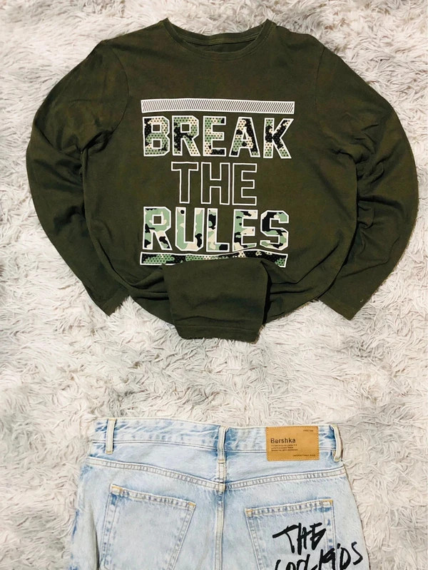 Primark Break The Rules Long Sleeve T-Shirt Khaki Green Camo Streetwear Urban Casual - Size M – Primark – taille M 3