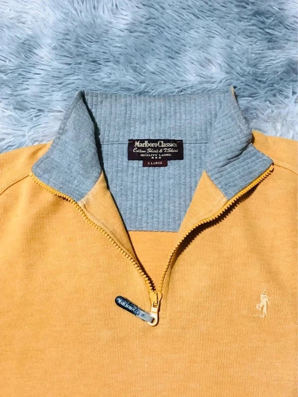 Marlboro Quarter Zip Sweatshirt Mustard Cowboy Logo Retro American Western Vintage 90s - Size XL – Marlboro – taille XL 2
