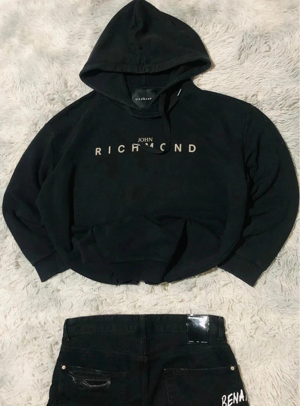 John Richmond Logo Hoodie Black French Terry Punk Rock Streetwear Designer Luxury 2020 - Size M