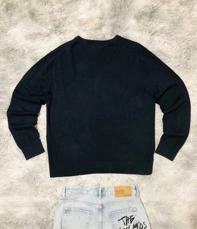 Tommy Hilfiger V-Neck Sweater Jersey Navy Blue Y2K Oldmoney Classic Winter Small Logo Flag - Size XL – Tommy Hilfiger – taille XL 4