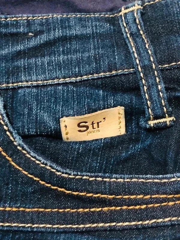 Stradivarius Low Rise Jeans Dark Blue Gold Embroidered Pockets Y2K Vintage 2000s - Size 38 EU (S) – Stradivarius – taille M / 38 / 10 3