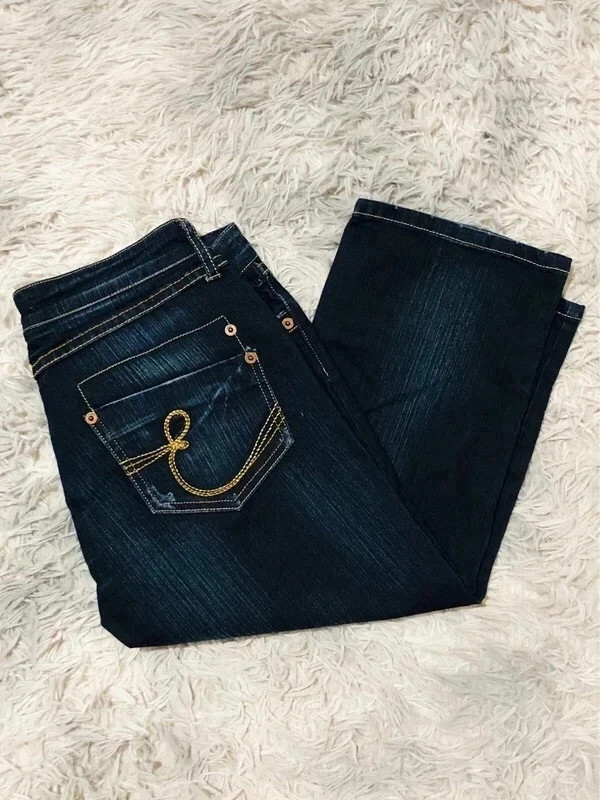 Stradivarius Low Rise Jeans Dark Blue Gold Embroidered Pockets Y2K Vintage 2000s - Size 38 EU (S) – Stradivarius – taille M / 38 / 10 5
