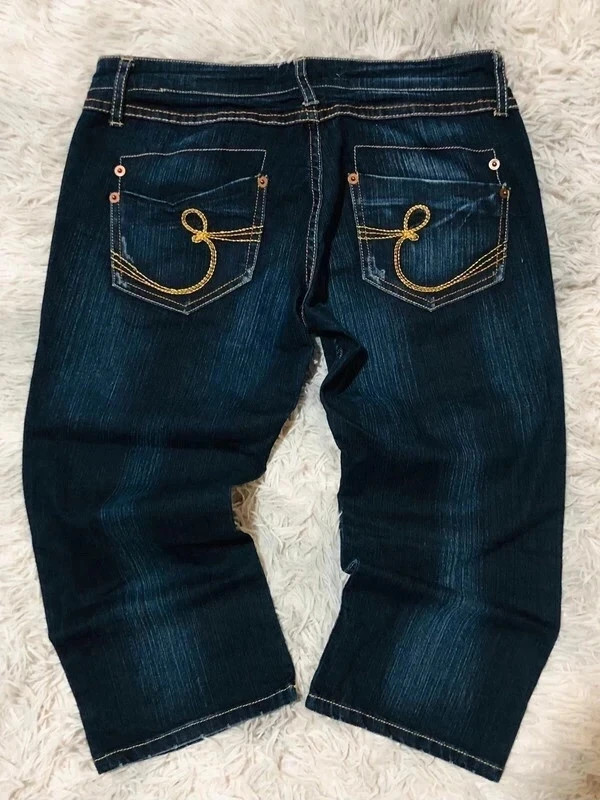 Stradivarius Low Rise Jeans Dark Blue Gold Embroidered Pockets Y2K Vintage 2000s - Size 38 EU (S)